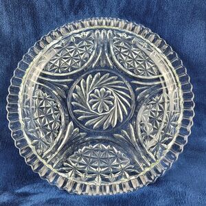 Vtg Anchor Hocking Stars Bars Pressed Clear Glass Cake Plate Serving Platter 12"